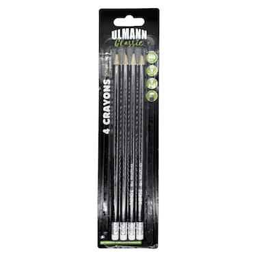 Ulmann Classic HB Graphite Pencils with Erasers Tip, 4 PCS