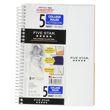 ميد فايف ستار دفتر 5 مواد مسطرة، 180 ورقة