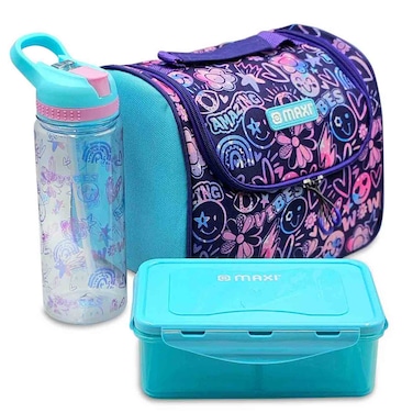 ماكسي  طقم حقيبة غداء معزولة كبيرة الحجم مع صندوق غداء وزجاجة ماء، لون سماوي
