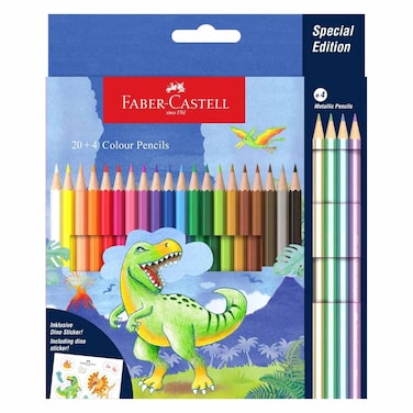 Faber-Castell Dinosaur-Theme Colored Pencils, 24 Pieces