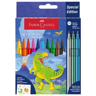Faber-Castell Dinosaur Colour Pencils Set with Glitter Colours, 13 Colours