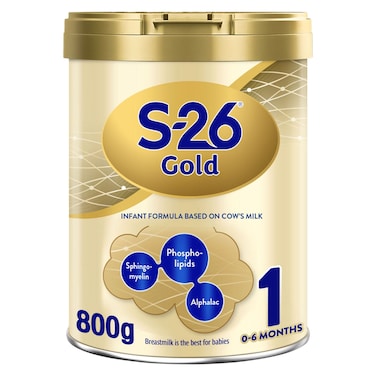 S-26 Gold 1 Stage 1, 0-6 Months Starter Infant Formula Tin for Babies, 800g
