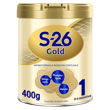 S-26 Gold 1 Stage 1, 0-6 Months Starter Infant Formula Tin for Babies, 400g