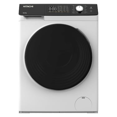 Hitachi 8KG Front Load Washing Machine, 1200 RPM, 10-Year Warranty on Inverter Motor, 16 Programs,White, BD-802HVOW