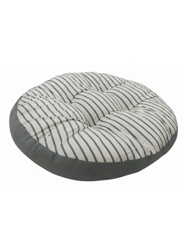 Large Round Cotton Floor Cushion &acirc;&euro;&ldquo; White with Grey Stripe Pattern, Comfortable Seating Pillow, 55&Atilde;&mdash;55&Atilde;&mdash;12 cm