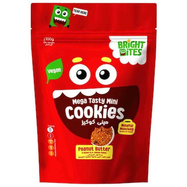 برايت بايتس ميغا تيستي ميني بسكويت بنكهة زبدة الفول السوداني والتوت البري والفانيليا، 100 غرام
