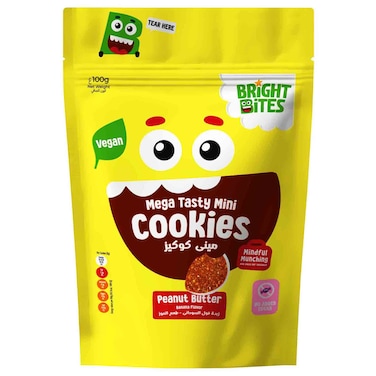 برايت بايتس ميغا تيستي ميني بسكويت  بنكهة زبدة الفول السوداني والموز، 100 غرام