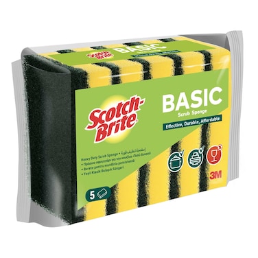 3M Scotch-Brite Basic Scrub Sponge, Pack of 5