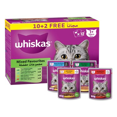 Whiskas Mixed Favourites Wet Cat Food Pack of 10+2x80g Pouches
