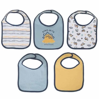 Nurtur Cotton Feeding Baby Bibs Blue Dino Print, Pack of 5