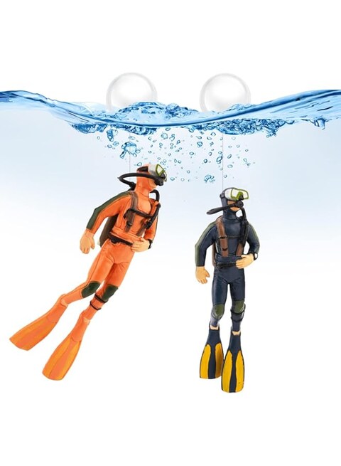 Lxeqiony 2 Pack Fish Tank Decorations Little Diver Decorative Ornament Floating Pendant for Creative Fish Tank Accessories, Aquarium Decorations, Marine Landscaping(blue+orange)