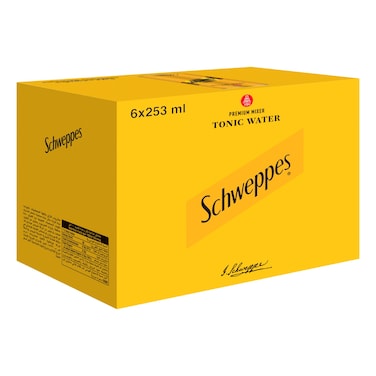 Schweppes Tonic Water Mixer Drink Can, 253ml Pack of 6