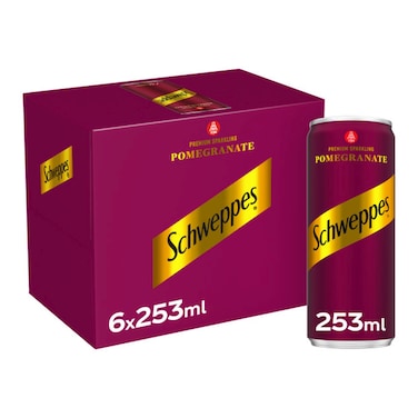Schweppes Pomegranate Sparkling Drink Can, 253ml Pack of 6