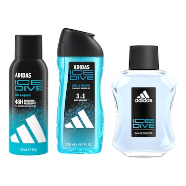 أديداس مجموعة آيس دايف تتكون من أو دو تواليت 100 ملل + بخاخ مزيل عرق للجسم 150 ملل + جل استحمام 3 في 1 250 ملل