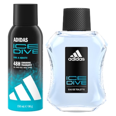 Adidas Ice Dive Eau De Toilette, 100ml + Ice Dive Deodorant Body Spray, 150ml