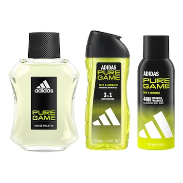 أديداس مجموعة بيور غيم تتكون من أو دو تواليت 100 ملل + بخاخ مزيل عرق للجسم 150 ملل + جل استحمام 3 في 1 250 ملل