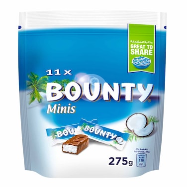 Bounty Chocolate Minis, 11 Mini Chocolate Bars, 275g