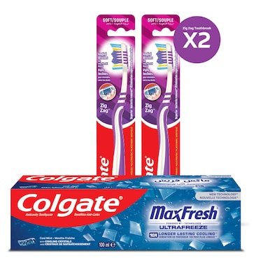 Colgate MaxFresh Ultra Freeze Toothpaste, Cool Mint, 100ml with Zig Zag Soft Toothbrush