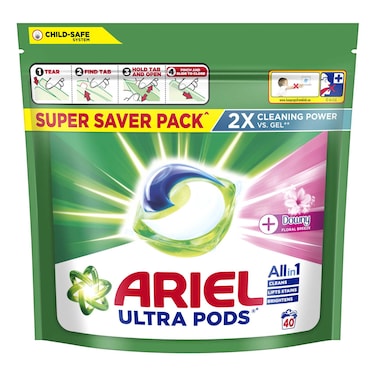 Ariel All-in-1 Ultra Detergent Pods, Downy Floral Breeze, 40 Pods