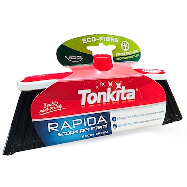 Tonkita Grey Rapida Indoor Broom Pro &ndash; Fine Dust Sweep Broom with Soft Dense Bristles, Lightweight Floor Cleaning Brush for Tile, Marble, Wood &amp; Laminate Floors