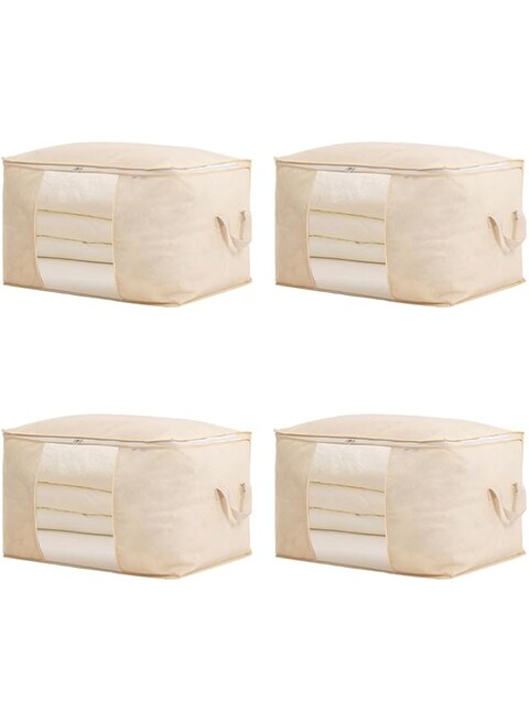 Beauenty 5 Packs Large Storage Bags, 40 * 60cm Clothes Storage Bag Non-woven Organizer, Foldable Laundry Bag with Durable Handles, Zipper and Clear Window Storage Containers(Yellow)