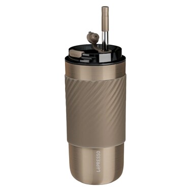 LePresso Coffee Mug with Sleeve and Straw, Gold, 520 ml