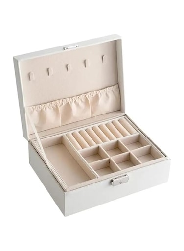 Shining Diva Fashion Jewellery Organisers Box Double Layer Large Capacity PU Leather Storage Case for Rings, Earrings, Necklace Jewelry Organizer for Women Travel (White) (BOX1011)