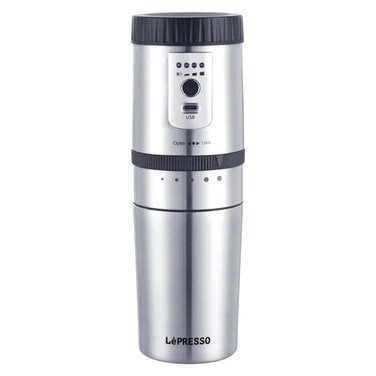LePresso Portable Mug Burr Grinder and Coffee Maker, Silver, 250 ml