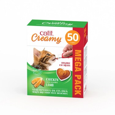 Catit Creamy Lickable Cat Treats With Chicken and Lamb Mega Pack-50 Tubes