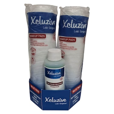 Xcluzive Cotton Pads, 80g Pack of 2 with Nail Polish Remover, 120ml