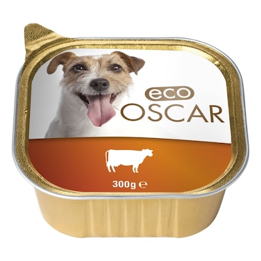 إيكو أوسكار طعام كلاب قطع وباتيه مع لحم بقري علبة ألومنيوم 300 غرام