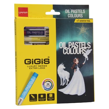 Gigis Oil Pastels Colours, 24 PCS + Scratch Tool, 1 PCS