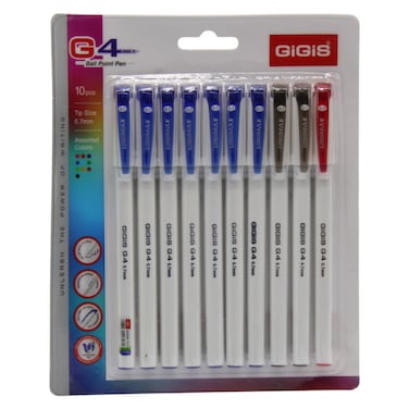 Gigis G4 0.7mm Ball Point Pen, Assorted, 10 PCS