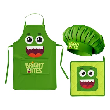 Bright Bites Kids Apron, Chef Hat and Mitt Set, Green, Mini