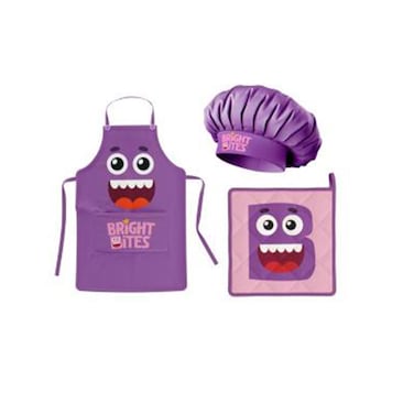 Bright Bites Kids Apron, Chef Hat and Mitt Set, Purple, Mini