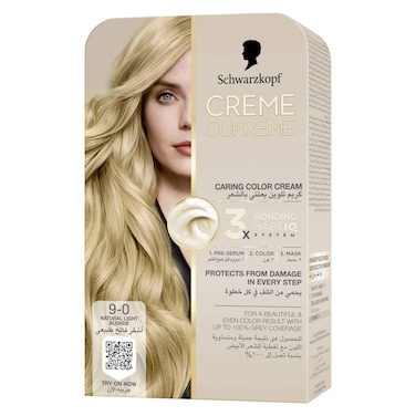 Schwarzkopf Creme Supreme Caring Colour Cream Full Kit, 9-0 Natural Light Blonde