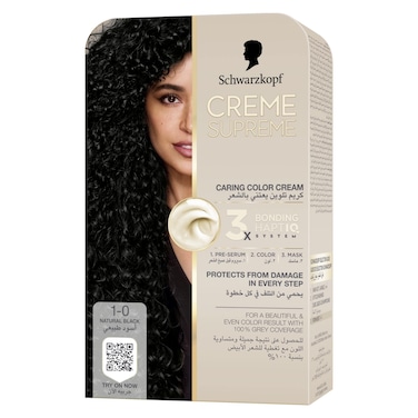 Schwarzkopf Creme Supreme Caring Colour Cream Full Kit, 1-0 Natural Black