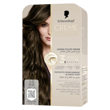 Schwarzkopf Creme Supreme Caring Colour Cream Full Kit, 5-0 Natural Brown