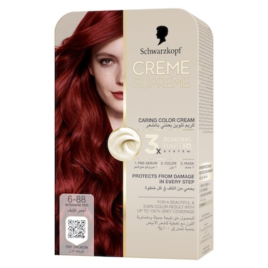 Schwarzkopf Creme Supreme Caring Colour Cream Full Kit, 6-88 Intensive Red