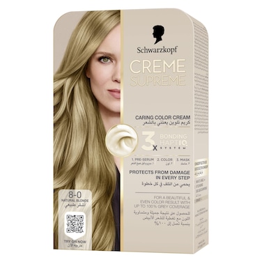 Schwarzkopf Creme Supreme Caring Colour Cream Full Kit, 8-0 Natural Blonde