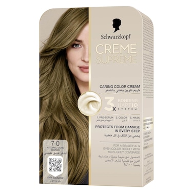 Schwarzkopf Creme Supreme Caring Colour Cream Full Kit, 7-0 Natural Dark Blonde