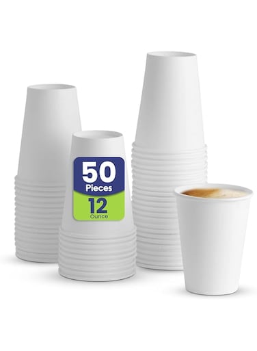 SNH Packing 12oz (Pack of 50) Heavy Duty White Coffee Disposable Cups - Single Wall Paper Cups for Expresso, Tea Cup, Coffee Cups &amp; Water Cup - Perfect for Home, Parties &amp; Offices