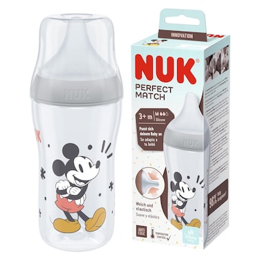 Nuk Innovation Perfect Match Mickey Printed Anti-Colic M Feeding Bottle SNK785, 3 Months+, 260ml