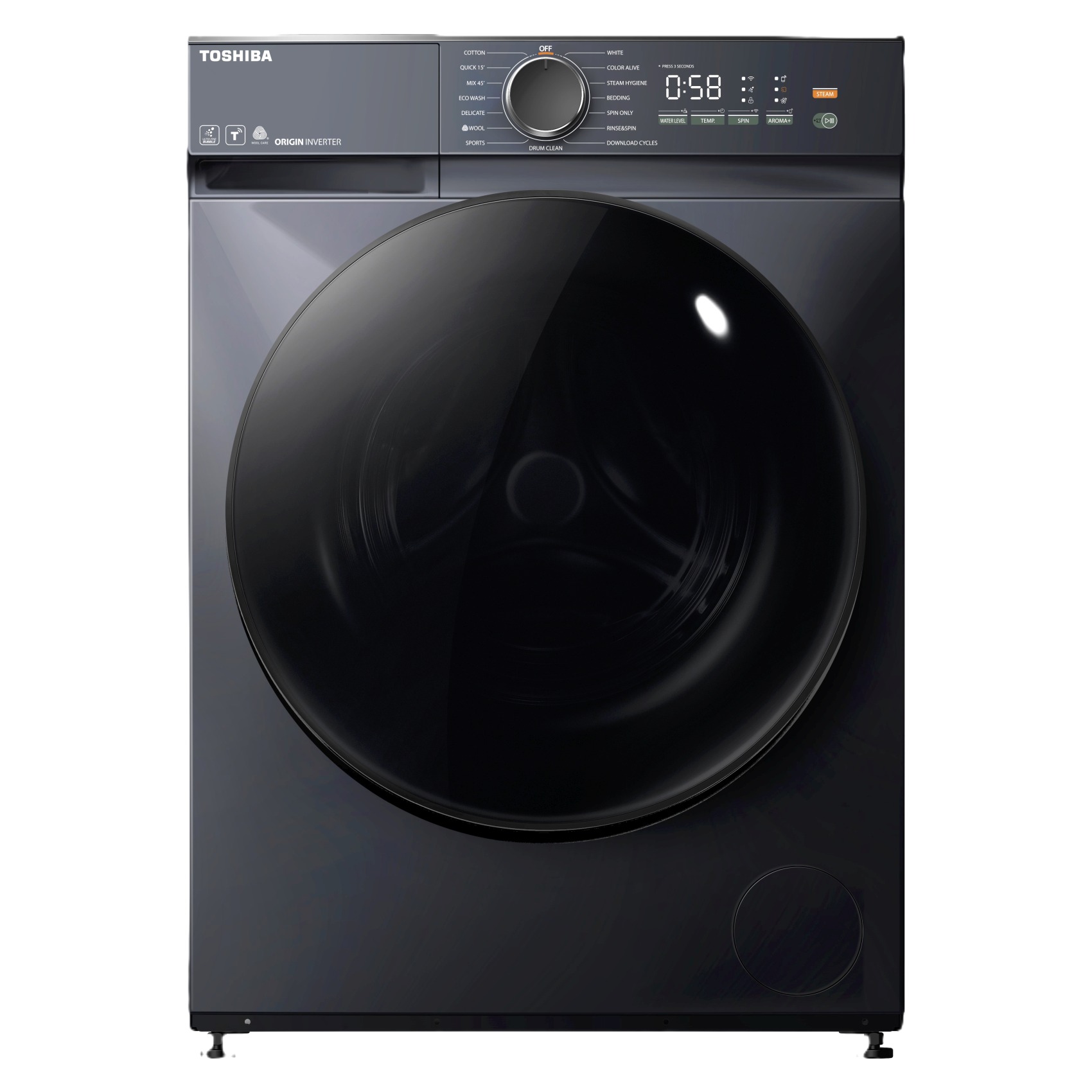 Toshiba 7 kg Front Load Washer TW-T21BU80UWB(MG), 15 Programs, 1200 rpm, Stainless Steel, Morandy Grey