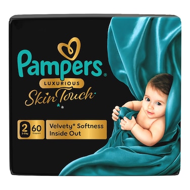 Pampers Luxurious Skin Touch Taped Diapers, Size 2 (3-8 kg), 60 Count