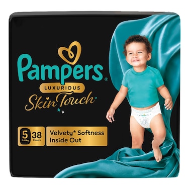 Pampers Luxurious Skin Touch Taped Diapers, Size 5 (11-16 kg), 38 Count