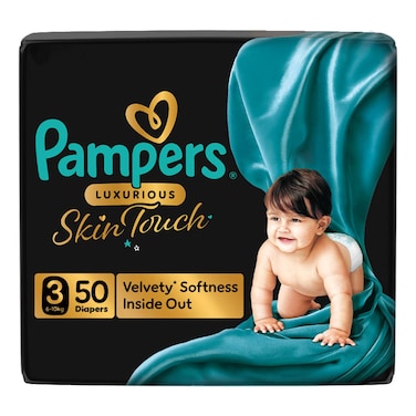 Pampers Luxurious Skin Touch Taped Diapers, Size 3 (6-10 kg), 50 Count