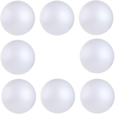 CRAFT MAGIC, 8 Pack 3 inch/8cm Solid Foam Balls for Crafts, Round White Polystyrene Spheres for DIY Projects, Ornaments, School Modeling, Drawing, Art Creations, Party Decorations, School Supplies.