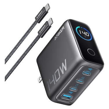 Anker GaN 3 USB-C and 1 USB-A Ports Wall Charger, Grey, 140 W