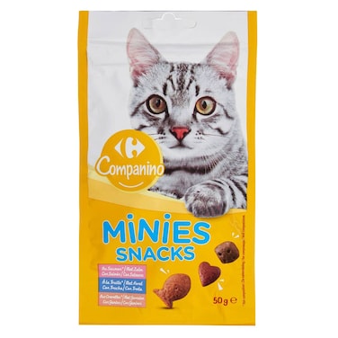 Carrefour Companino Minies Snackies Salmon Fun Cat Treats Pack, 50g